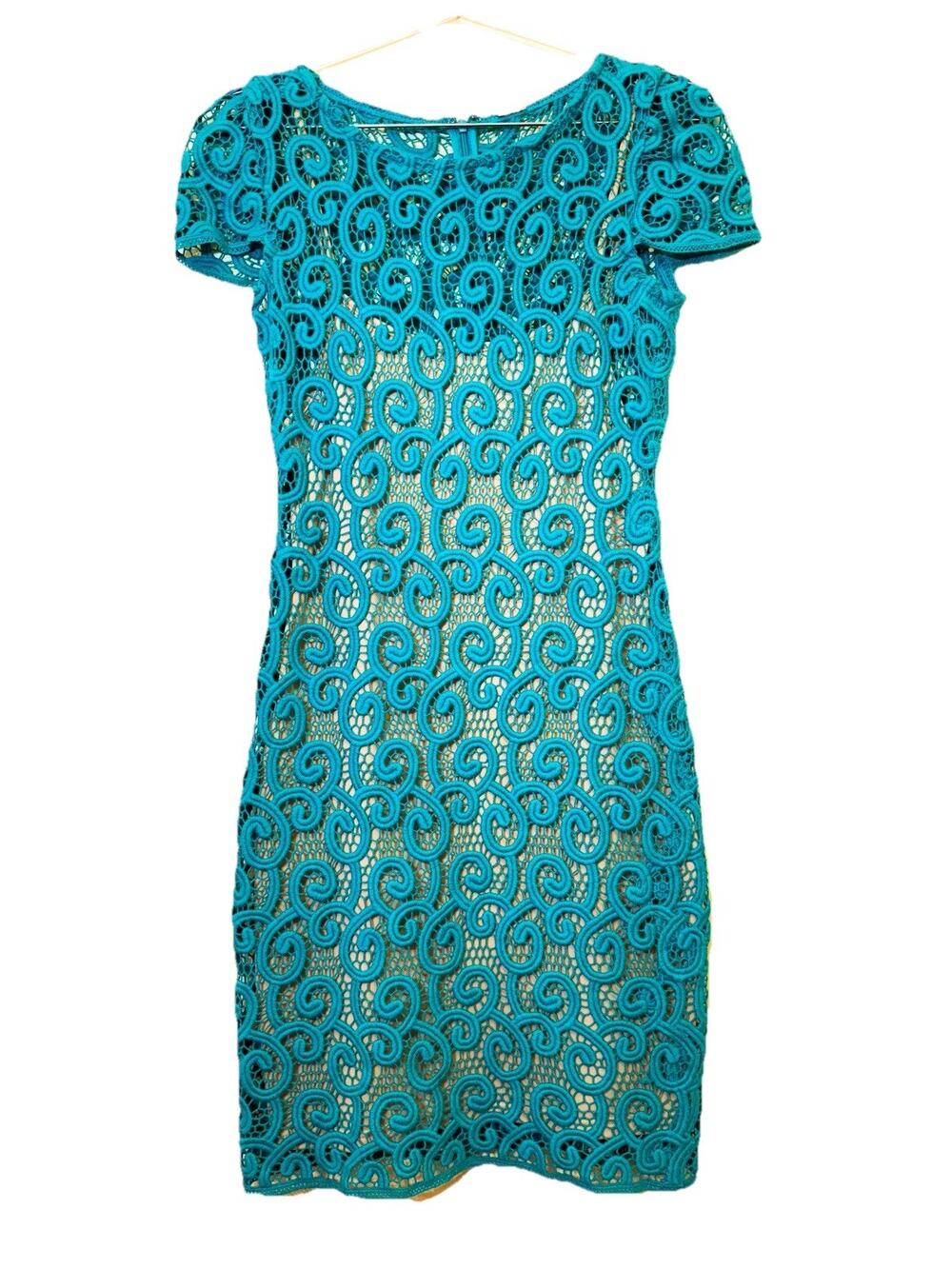 2 Pcs Sz Small US 2  Elie Tahari Dress Turquoise Hollow Cotton Ocean Blue